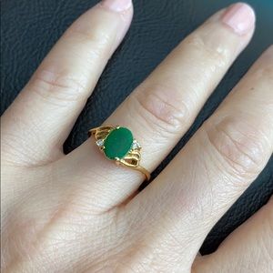 14K Solid Gold Small Oval Jade Ring
